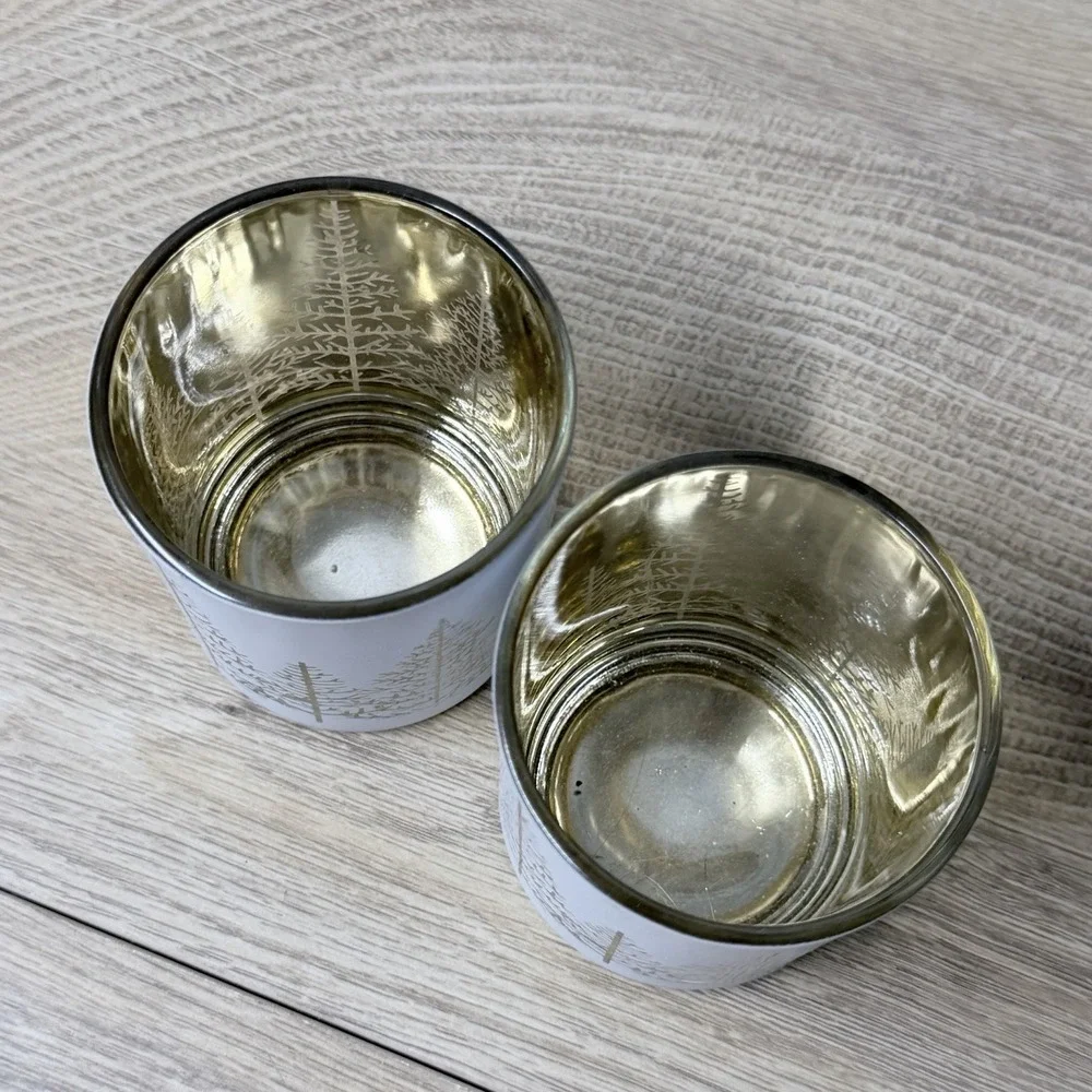 Abbott Winter Forest Candle Holder Set White Gold‎ Holiday Decor Centerpiece